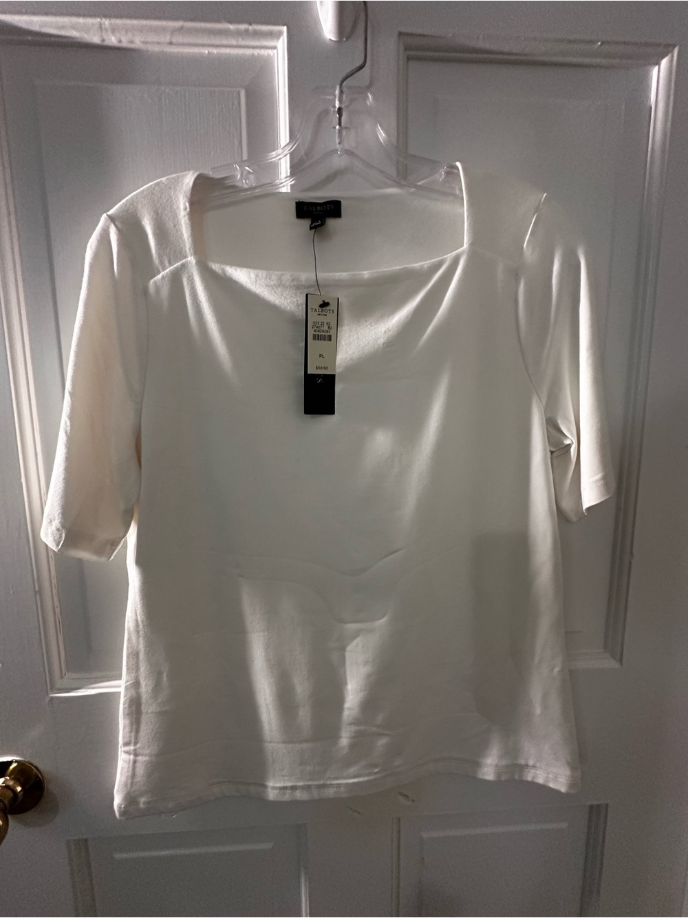 Talbots White Square-Neck Short Sleeve Tee